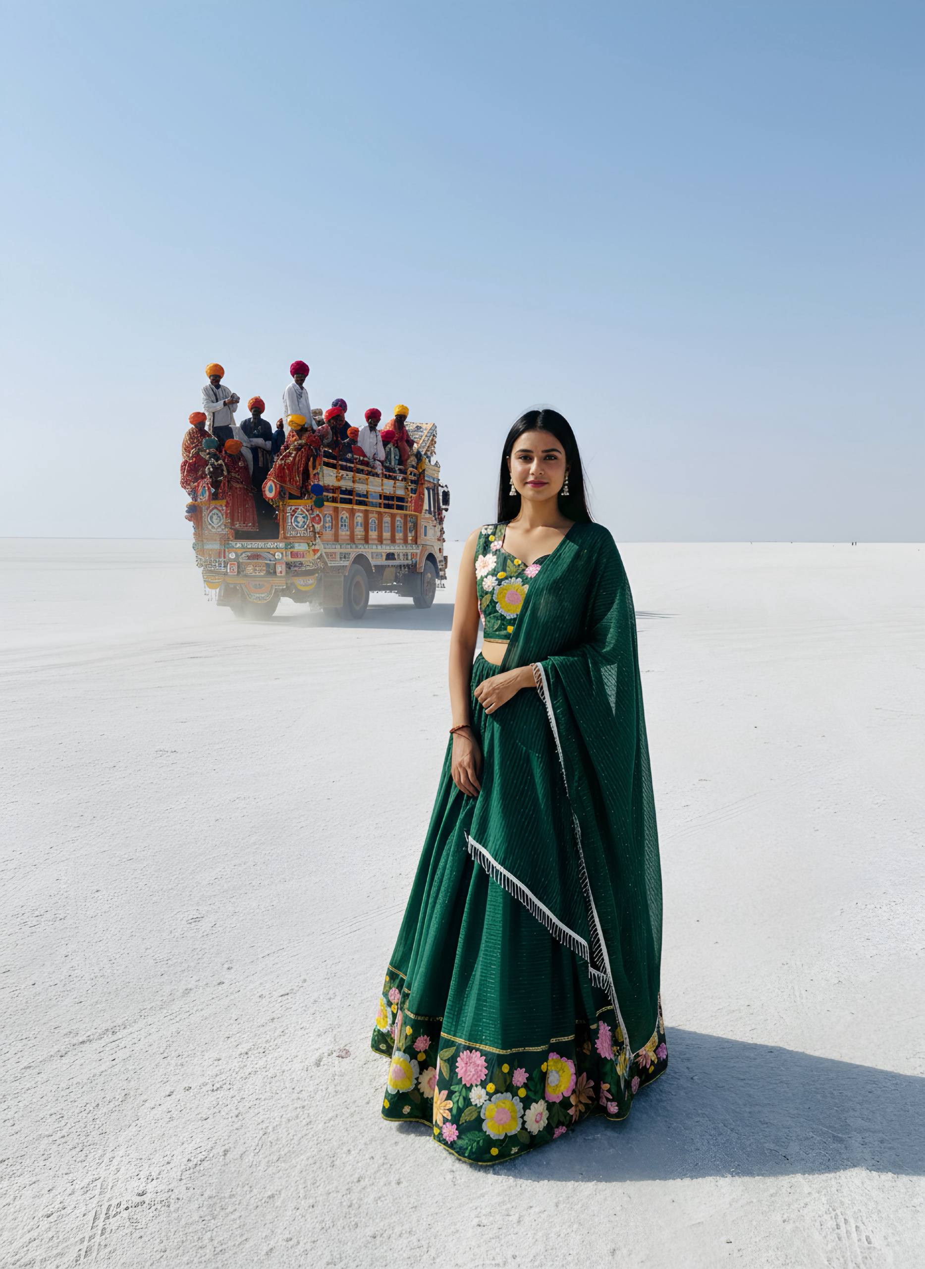 Emerald Green Floral Embroidered Lehenga Choli with Dupatta 🌿✨