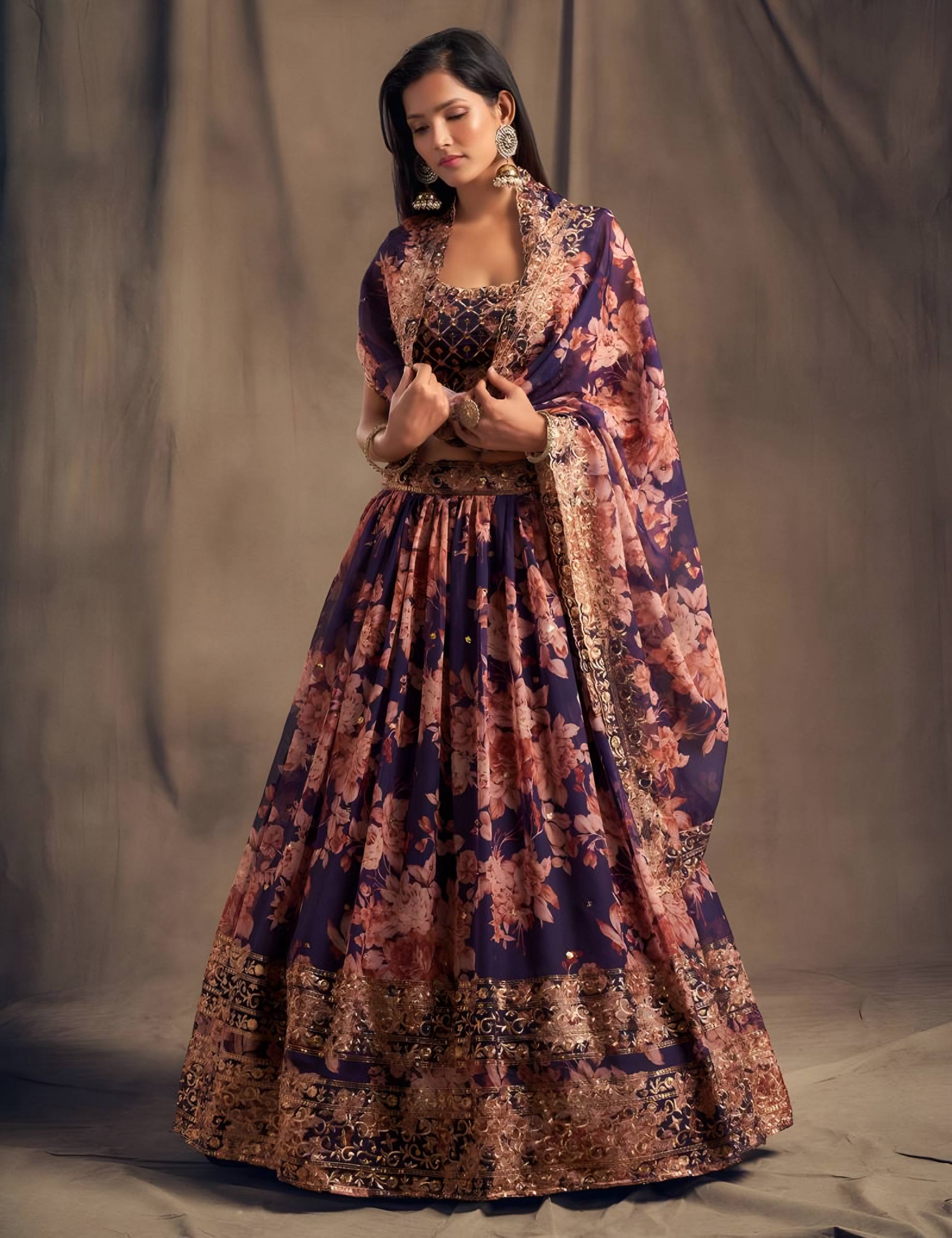 💜 Purple Floral Embroidered Lehenga Set ✨