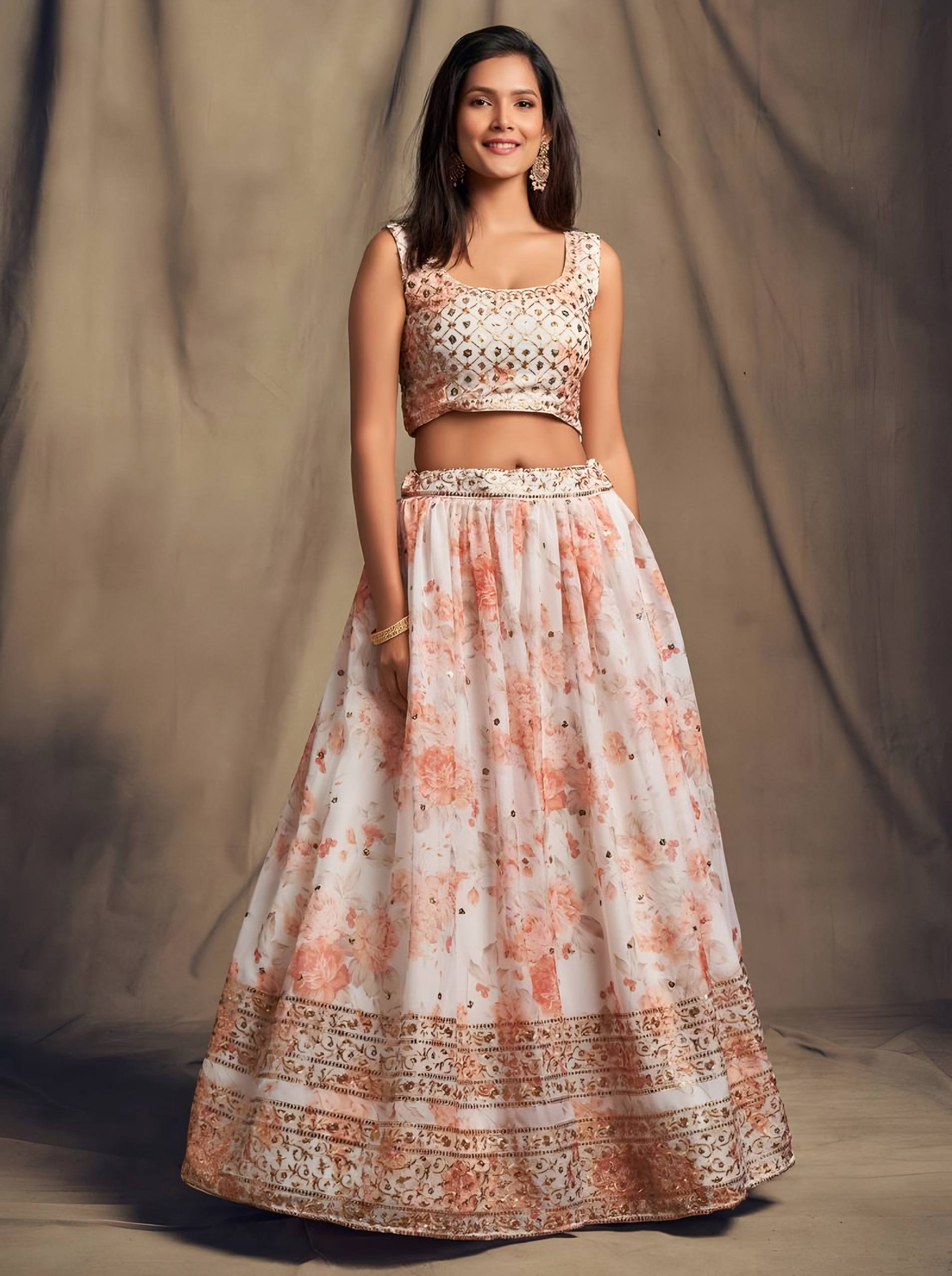 🤍 White Floral Embroidered Lehenga Set ✨