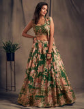 🌿 Green Floral Embroidered Lehenga Set ✨