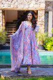 💜 Lavender Floral Anarkali Kurta Set with Dupatta 💜