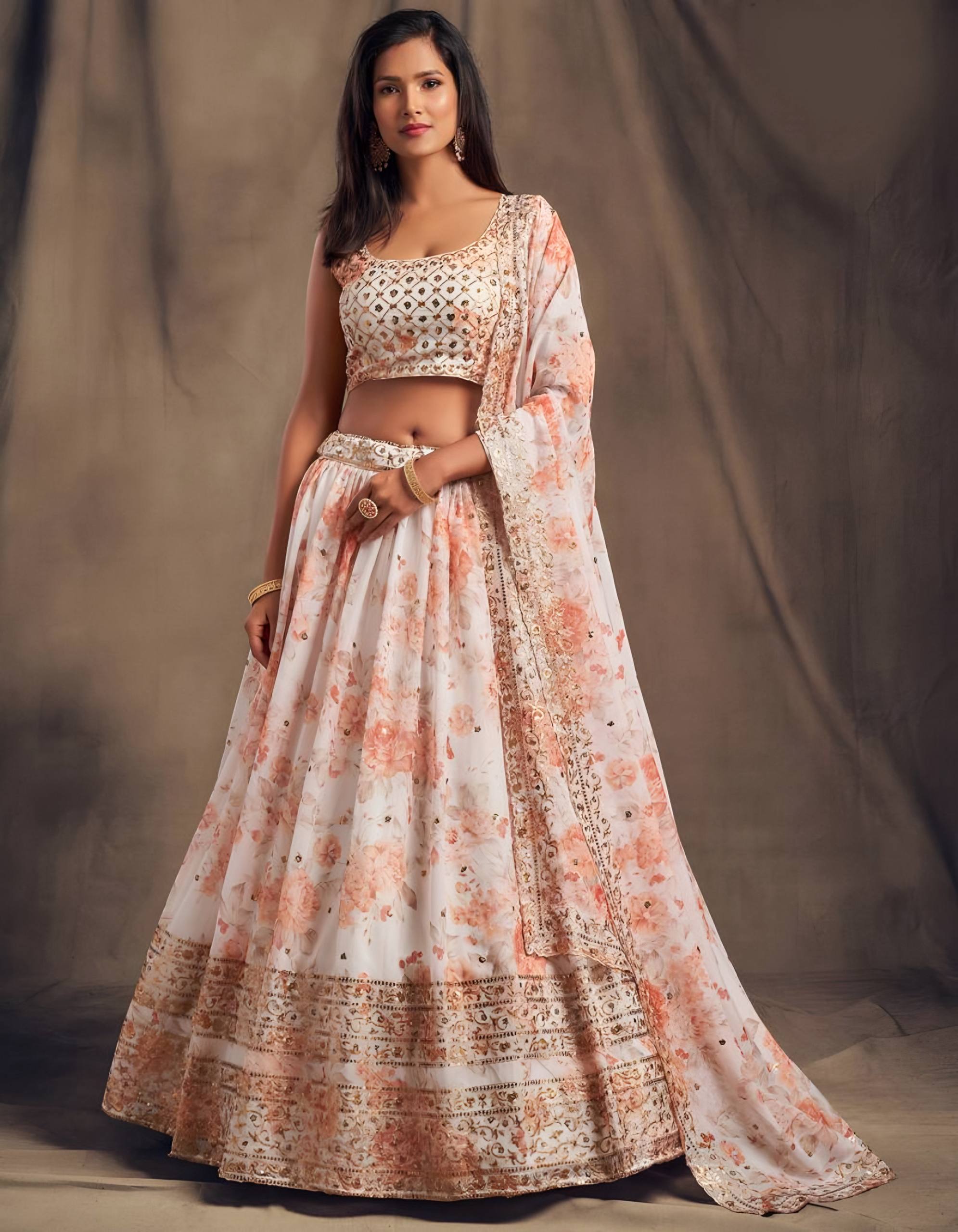 🤍 White Floral Embroidered Lehenga Set ✨