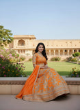 Vibrant Orange Embroidered Silk Lehenga Choli with Dupatta ✨