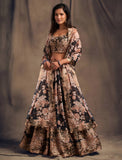 🌹 Black Floral Printed Embroidered Lehenga Set with Dupatta 🌹