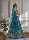 ✨ Teal Blue Embroidered Net Lehenga Choli with Dupatta
