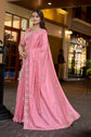 Blush Pink Satin Silk Saree with Swarovski and Beads Work