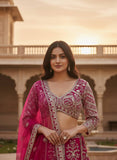 Fuchsia Pink Embroidered Bridal Lehenga Choli with Net Dupatta 🌸✨