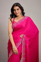 💖 Radiant Rani Pink Satin Saree – Luxe Swarovski Edition