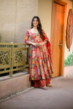 Vibrant Floral Print Anarkali Set with Red Dupatta 🌸✨