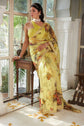 🌼 Golden Glow Floral Organza Saree – Royal Garden Edition