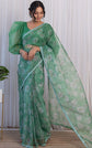 🌿 Emerald Bloom Floral Organza Saree with Belt