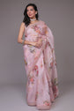 🌷 Blush Pink Floral Organza Saree – Garden Romance Edition