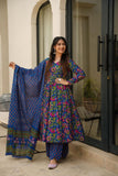 Royal Blue Floral Anarkali Set with Dupatta 🌸✨