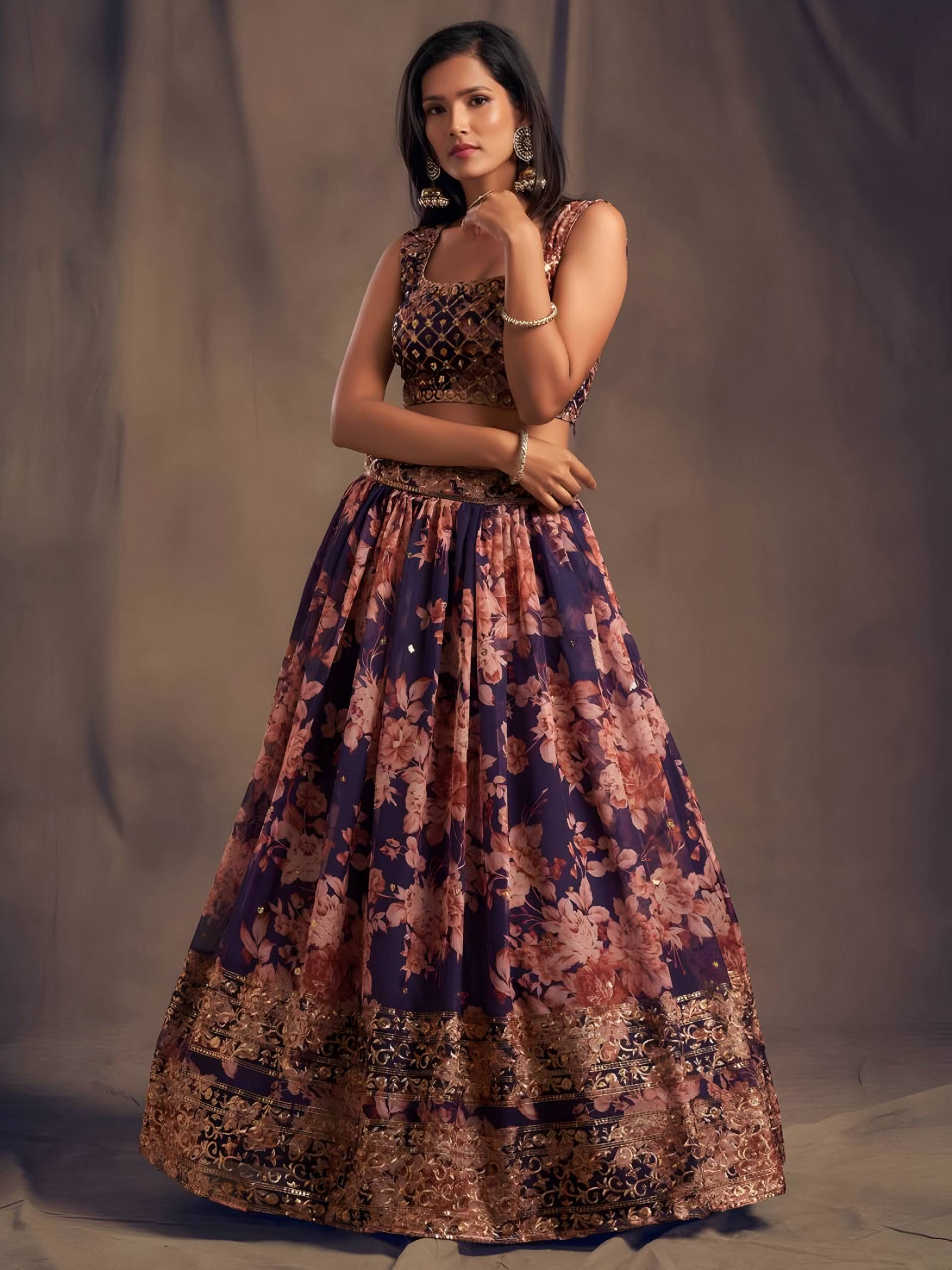💜 Purple Floral Embroidered Lehenga Set ✨