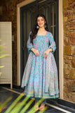 🌸 Elegant Sky Blue Floral Anarkali Kurta Set with Dupatta 🌸