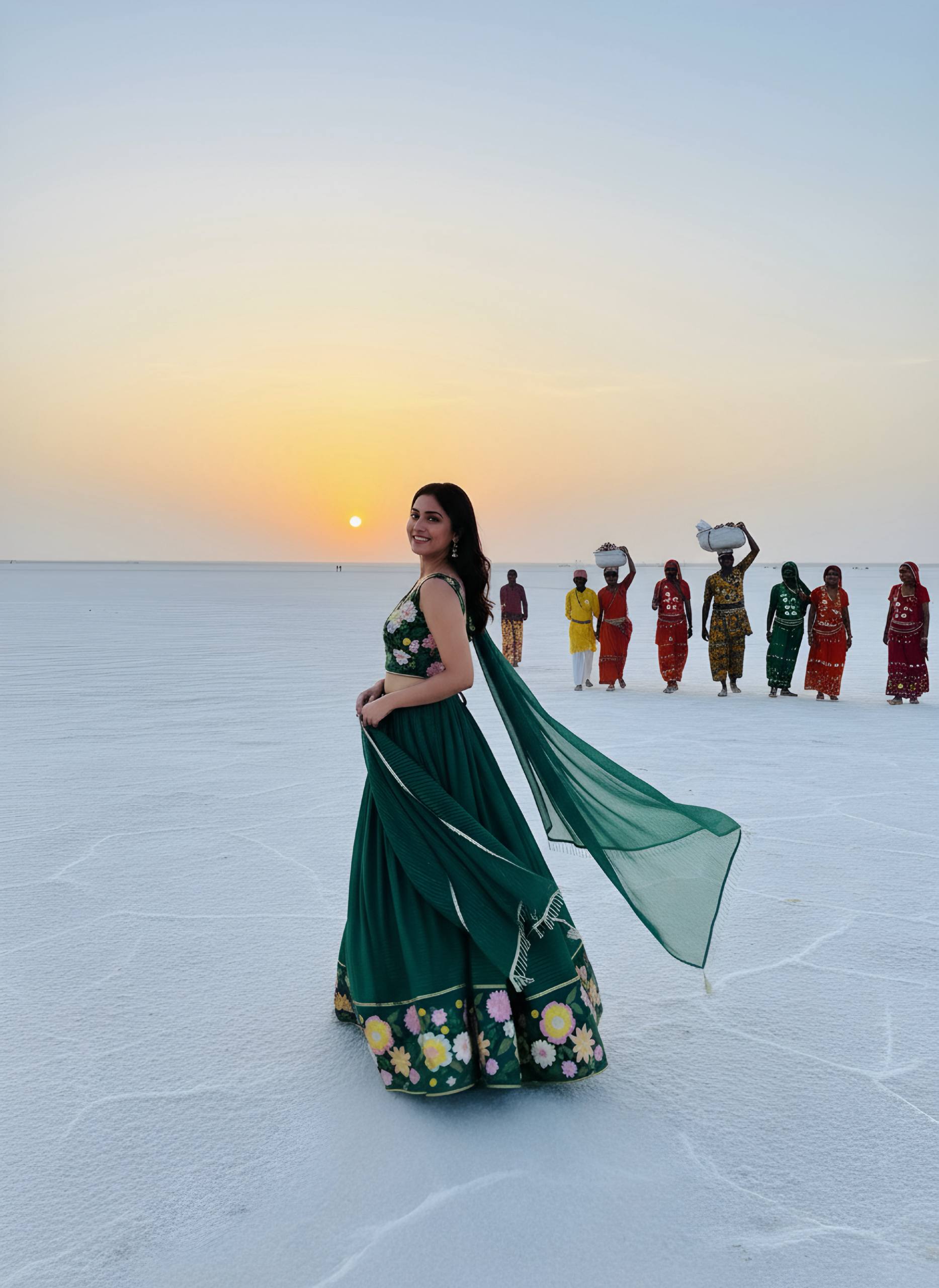 Emerald Green Floral Embroidered Lehenga Choli with Dupatta 🌿✨