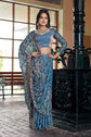 Powder Blue Satin Fendy Saree with Beads & Swarovski Work