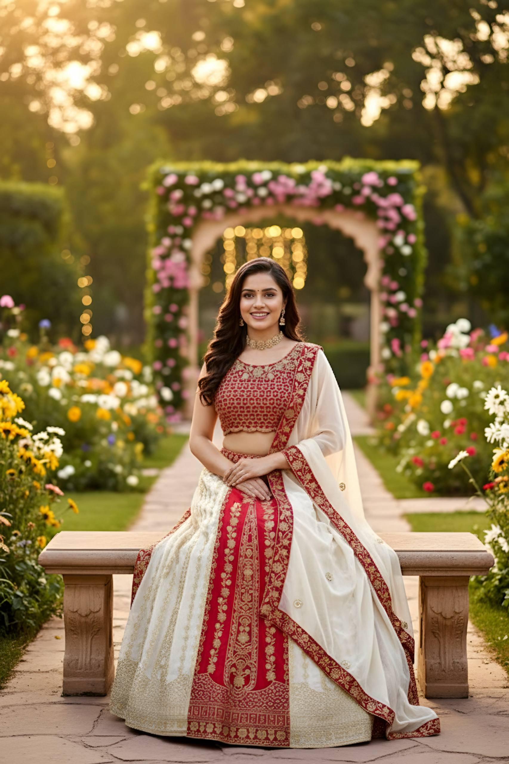 ❤️ Ivory & Red Embroidered Bridal Lehenga Set – Timeless Wedding Elegance ❤️
