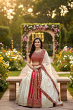 ❤️ Ivory & Red Embroidered Bridal Lehenga Set – Timeless Wedding Elegance ❤️