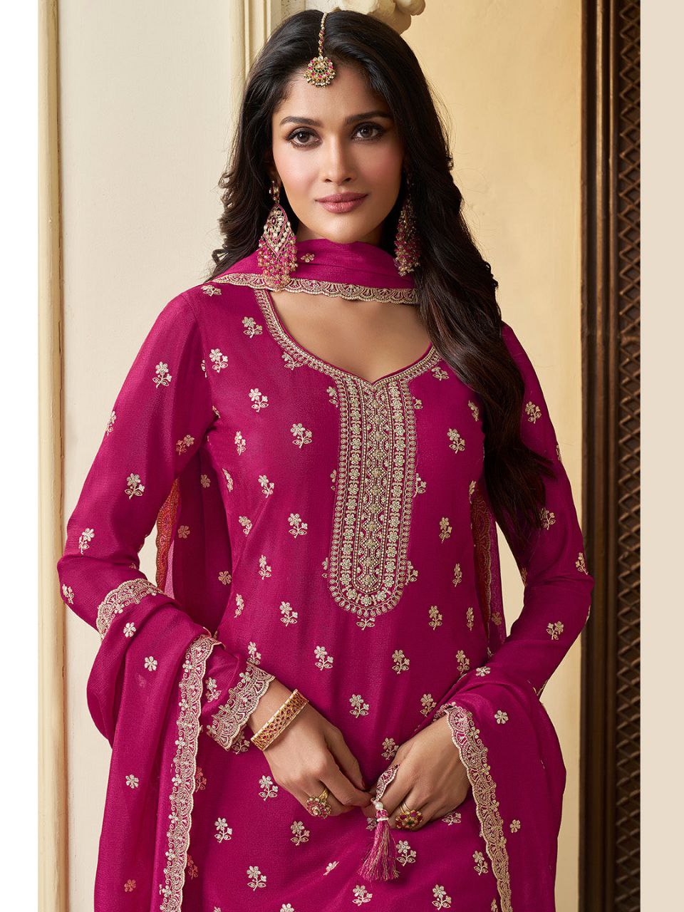 Magenta Embroidered Sharara Suit with Dupatta