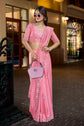 Blush Pink Satin Silk Saree with Swarovski and Beads Work