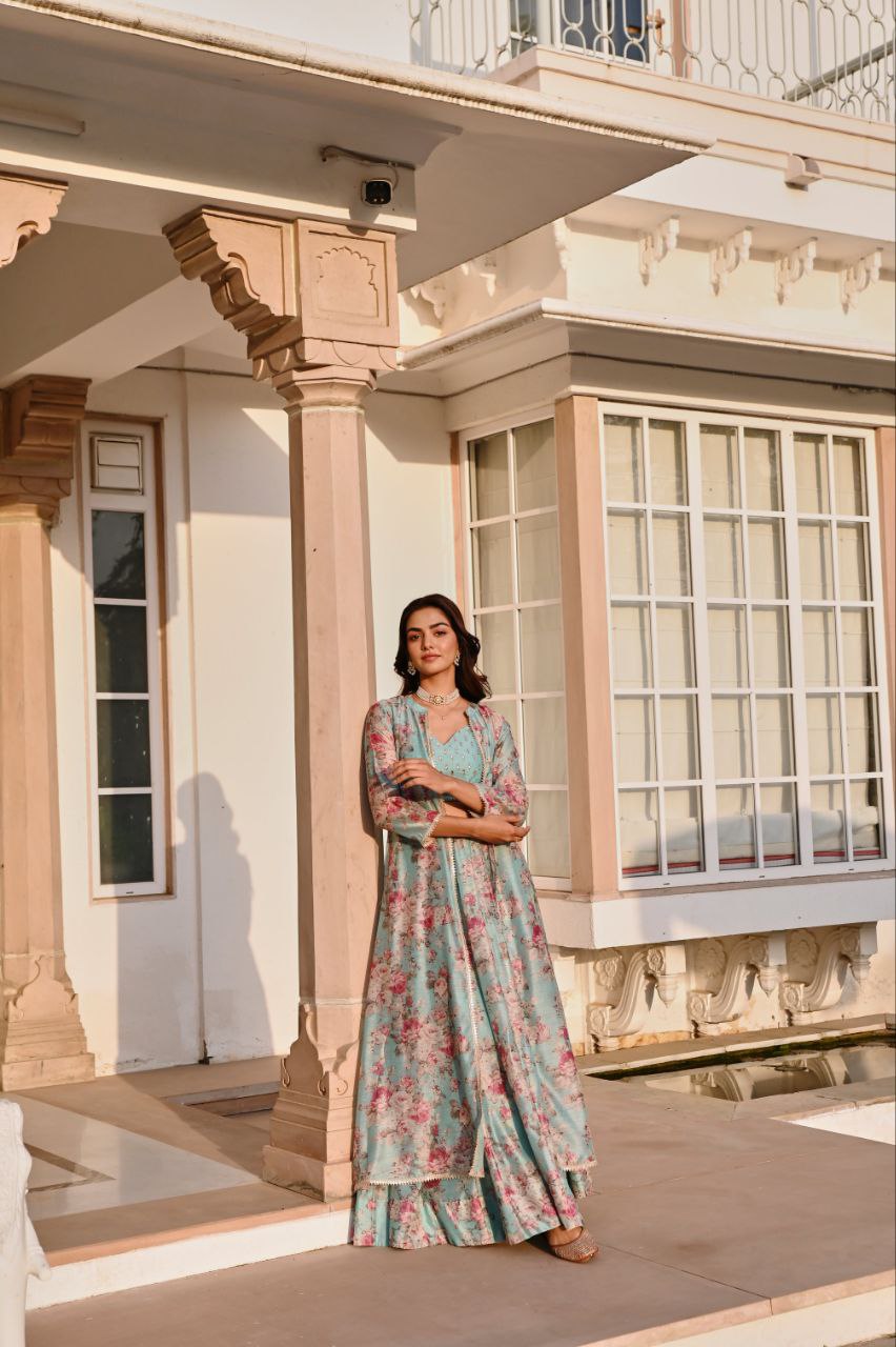 Floral Printed Lehenga Set with Jacket