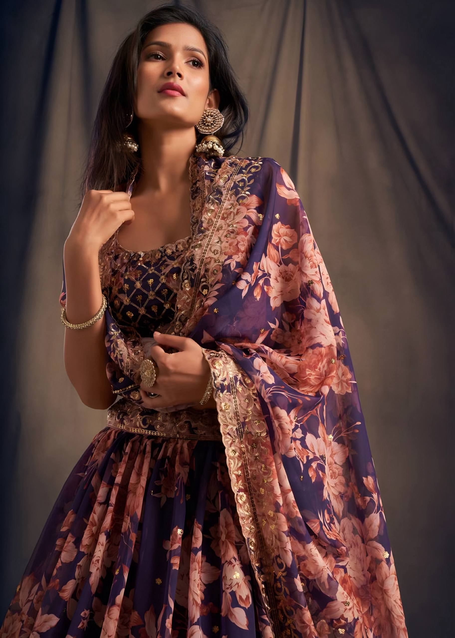 💜 Purple Floral Embroidered Lehenga Set ✨