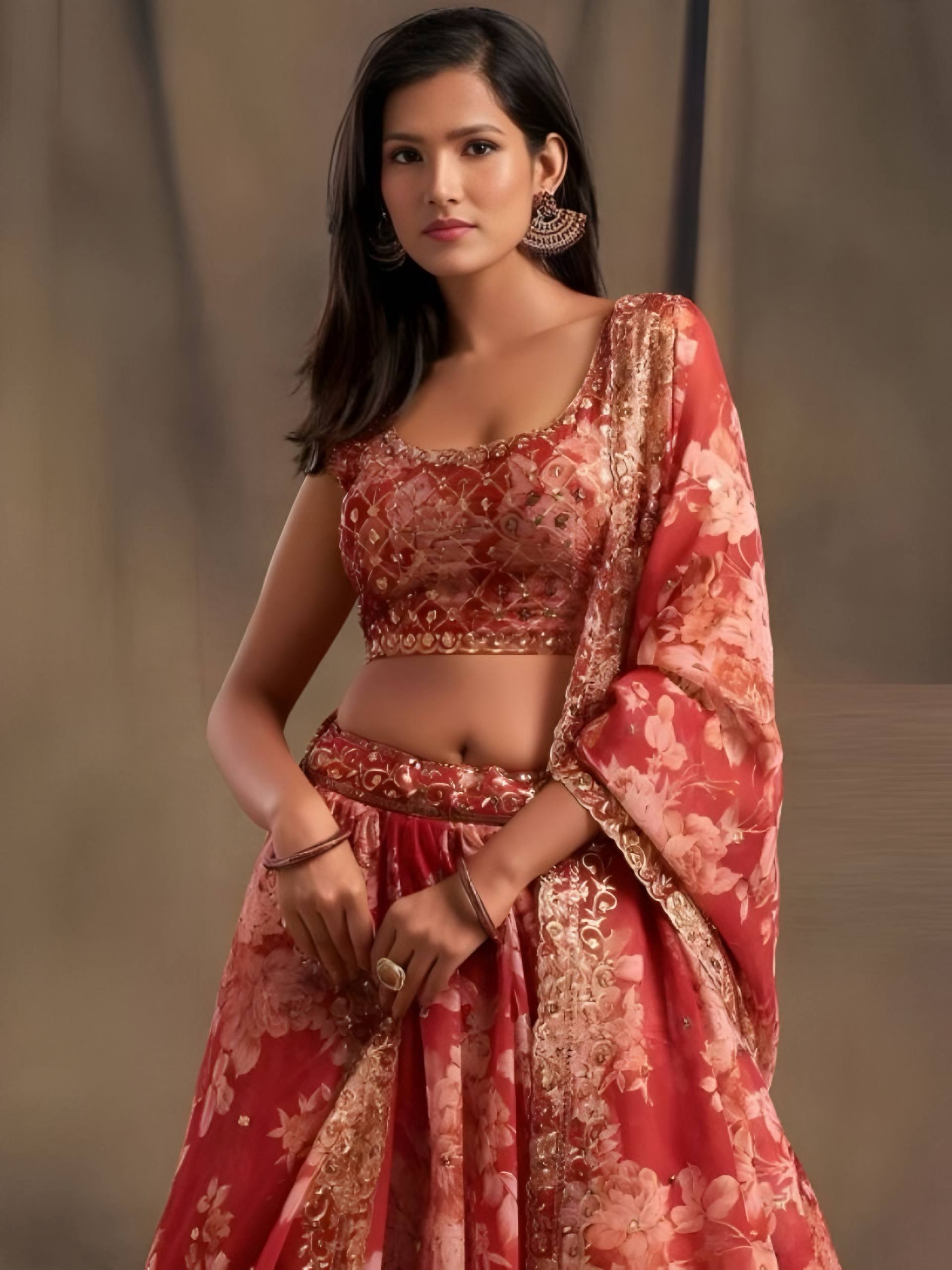 ❤️ Red Floral Embroidered Lehenga Set ✨