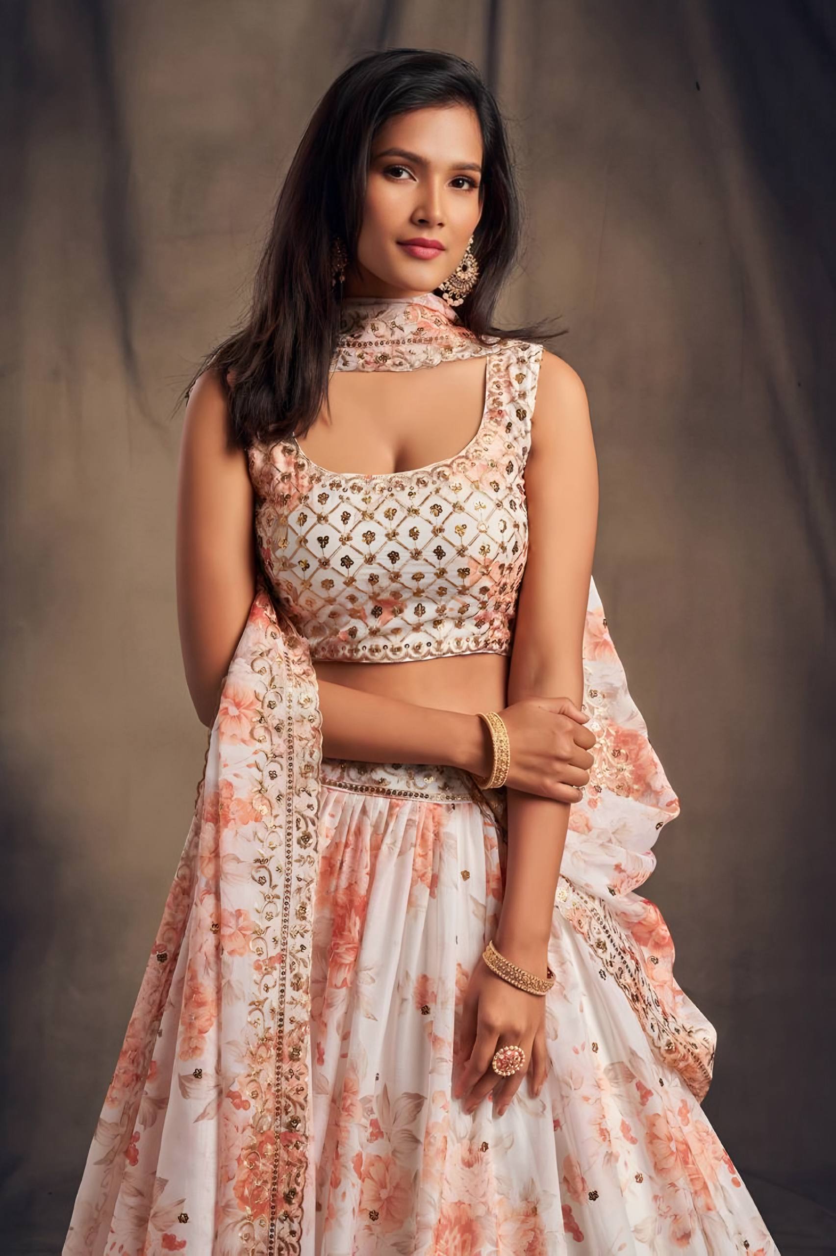 🤍 White Floral Embroidered Lehenga Set ✨