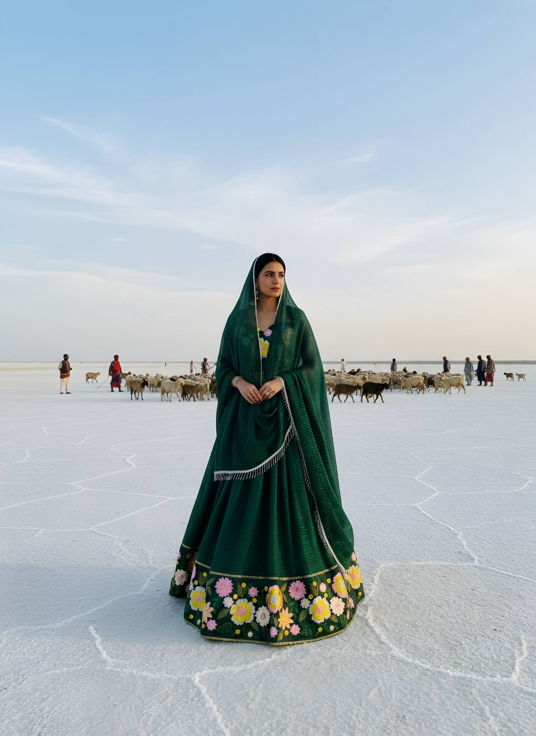Emerald Green Floral Embroidered Lehenga Choli with Dupatta 🌿✨