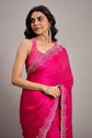 💖 Radiant Rani Pink Satin Saree – Luxe Swarovski Edition
