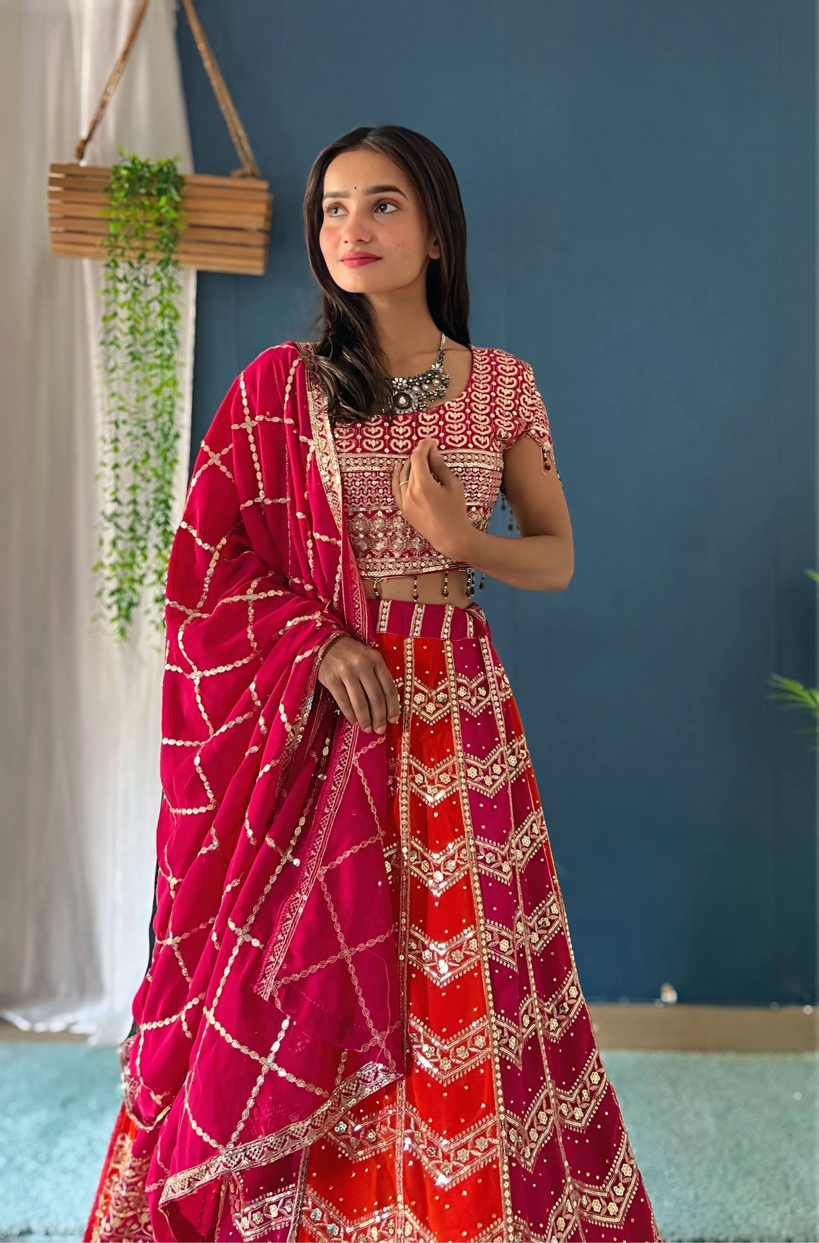 Pink & Orange Ombre Embroidered Work Lehenga Choli with Dupatta ✨🌺