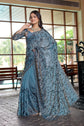 Powder Blue Satin Fendy Saree with Beads & Swarovski Work