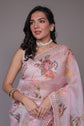 🌷 Blush Pink Floral Organza Saree – Garden Romance Edition