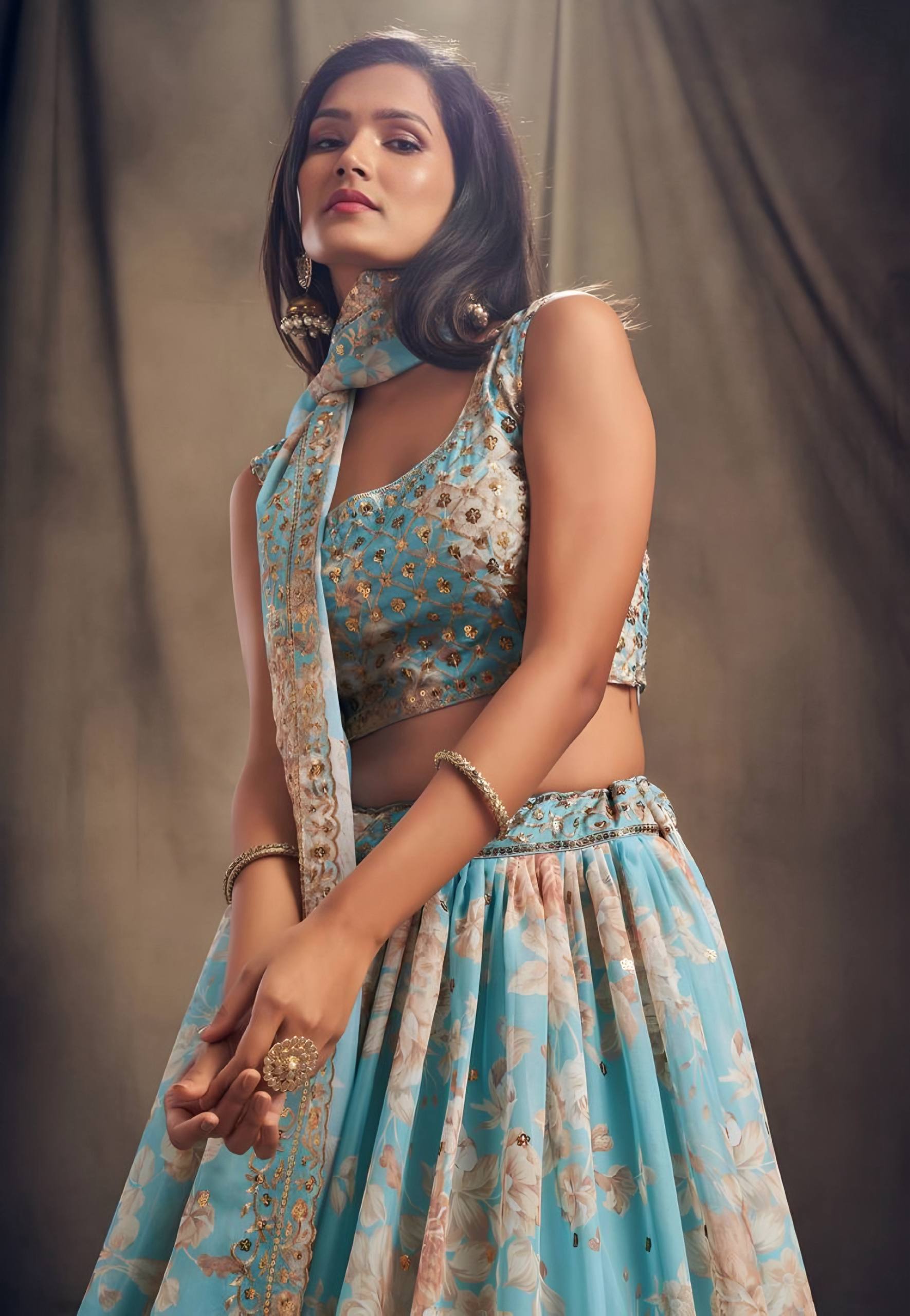 💎 Sky Blue Floral Embroidered Lehenga Set ✨