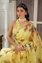 🌼 Golden Glow Floral Organza Saree – Royal Garden Edition