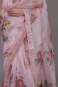 🌷 Blush Pink Floral Organza Saree – Garden Romance Edition