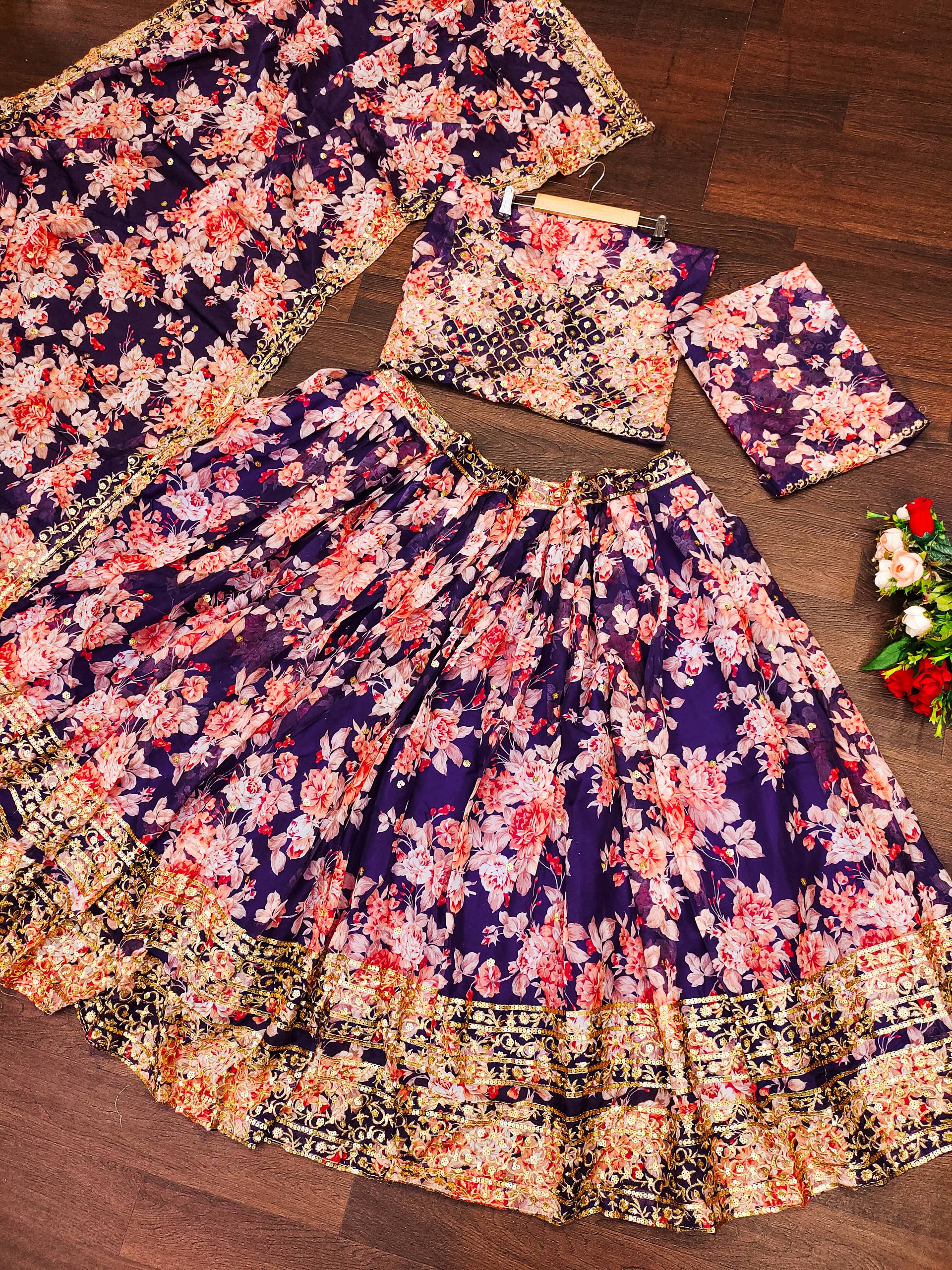 💜 Purple Floral Embroidered Lehenga Set ✨