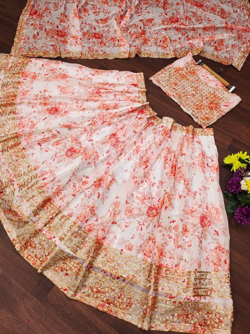 🤍 White Floral Embroidered Lehenga Set ✨