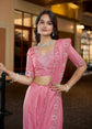 Blush Pink Satin Silk Saree with Swarovski and Beads Work