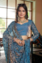 Powder Blue Satin Fendy Saree with Beads & Swarovski Work