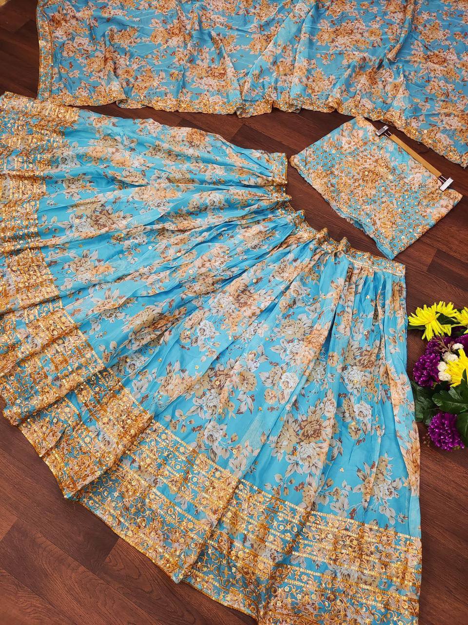 💎 Sky Blue Floral Embroidered Lehenga Set ✨