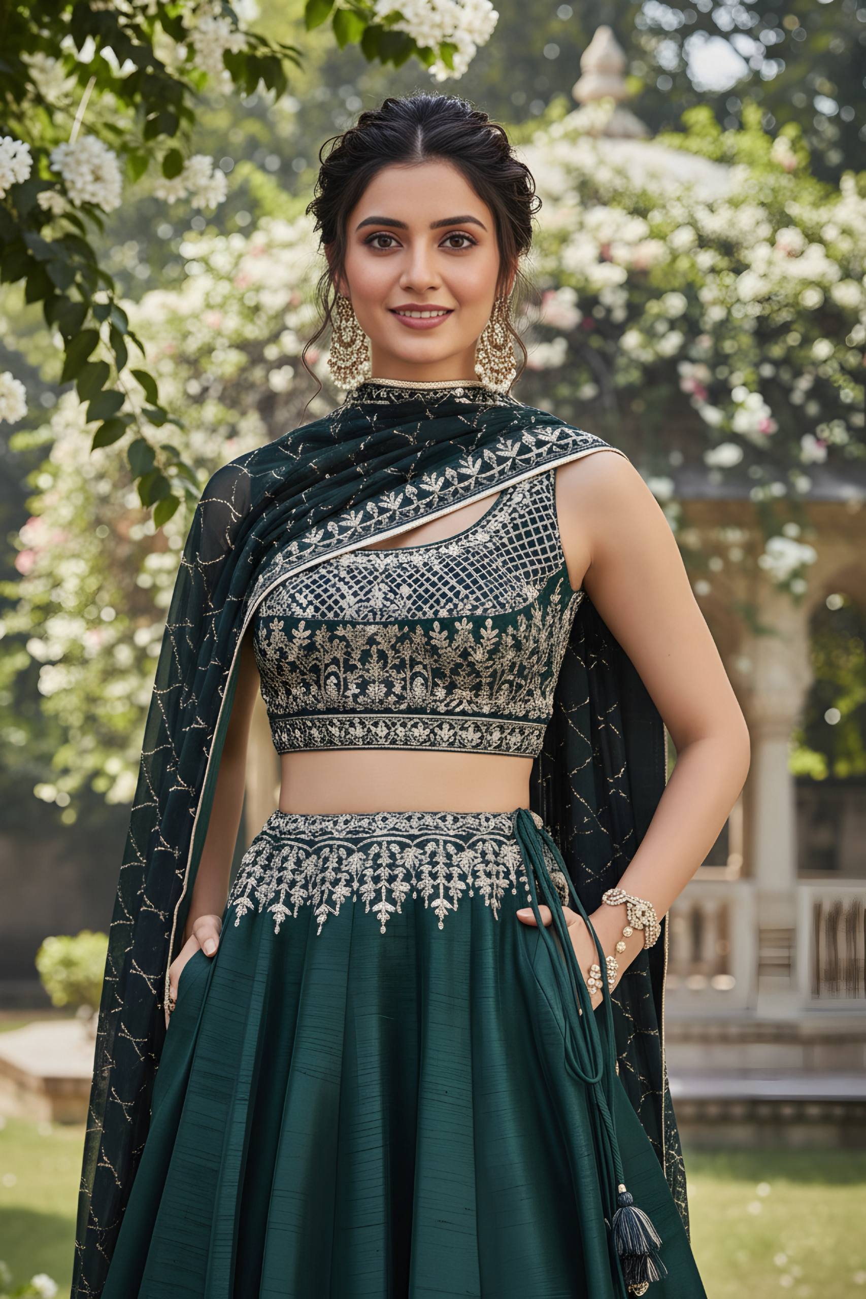 Emerald Green Embroidered Lehenga Set with Dupatta 💚✨