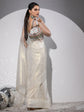 🕊️ Elegant Ivory Organza Saree with Subtle Sheen