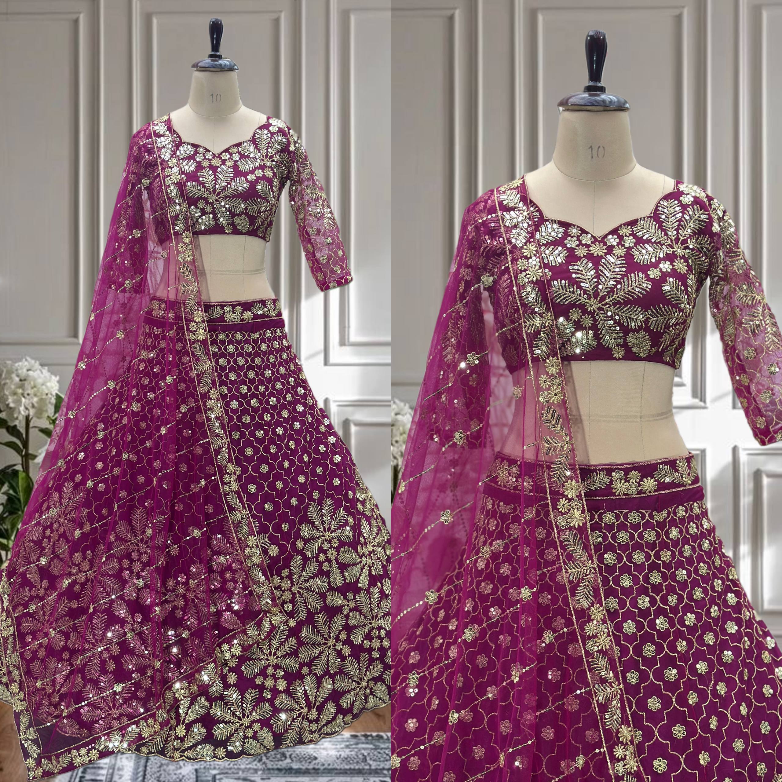 🌸 Magenta Embroidered Bridal Net Lehenga Set with Dupatta 🌸