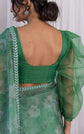 🌿 Emerald Bloom Floral Organza Saree with Belt