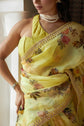 🌼 Golden Glow Floral Organza Saree – Royal Garden Edition