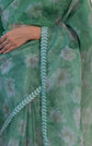 🌿 Emerald Bloom Floral Organza Saree with Belt