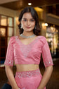 Blush Pink Satin Silk Saree with Swarovski and Beads Work