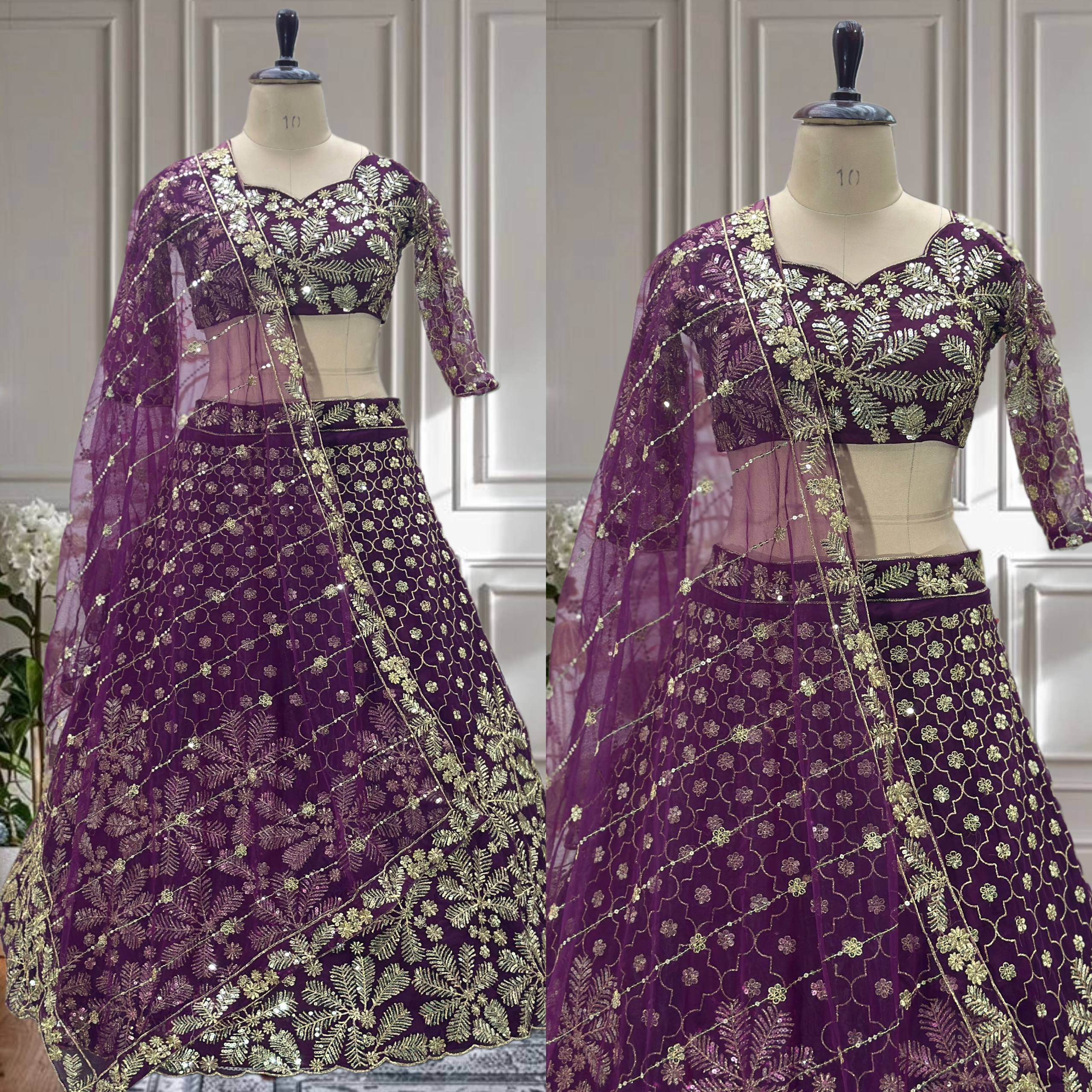 ✨ Regal Purple Embroidered Net Lehenga Set with Dupatta ✨
